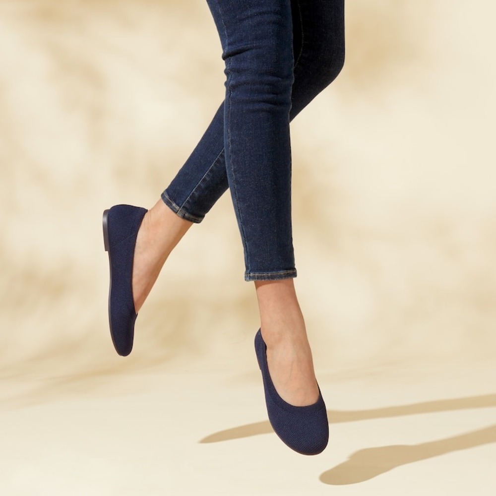 VIVAIA Claire Knit Ballet Flats Navy Blue Comfort Shoes Slip-On Work Office 8.5